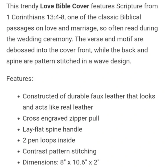 Christian Art Gift NWT Pink/Brown Bible Cover Faux Leather 1 Corinthians 13 Love - Picture 5 of 13